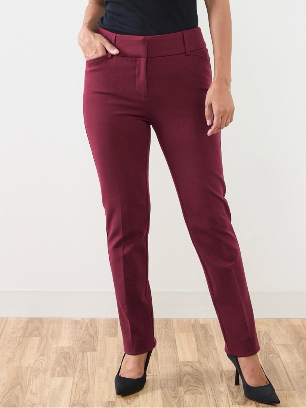 Cleo Quinn Ponte Slim Leg Pant - Size 14 Regular - Dk Cherry - NWT Discontinued